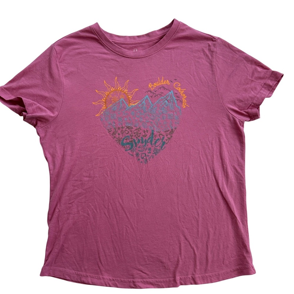 Spyder Boulder Colorado Graphic Tee Women Large Pink Excellent Mountain Heart